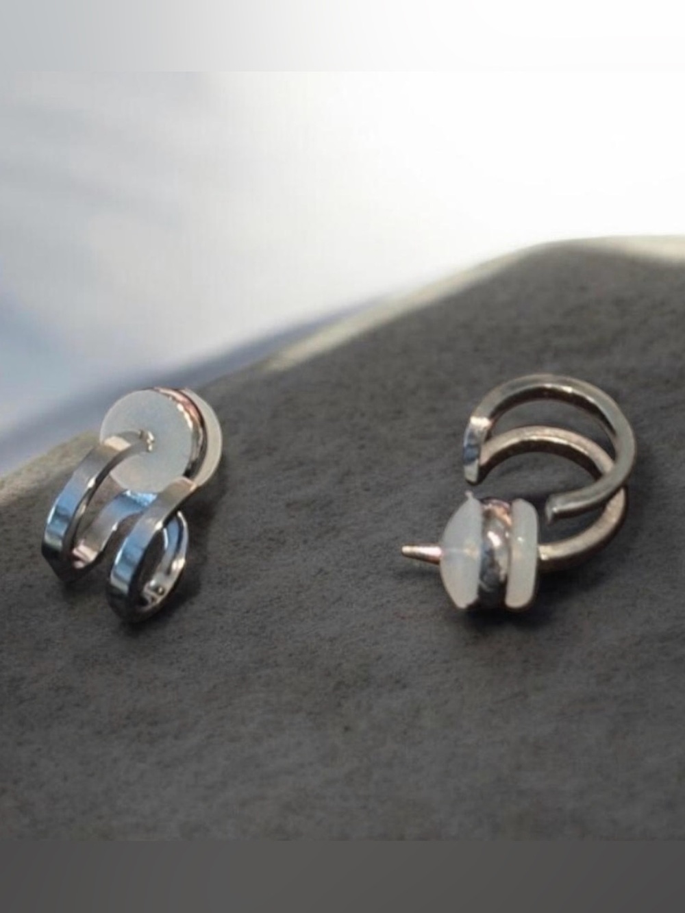 Plunder Silver Hoop Cuff Stud Earrings